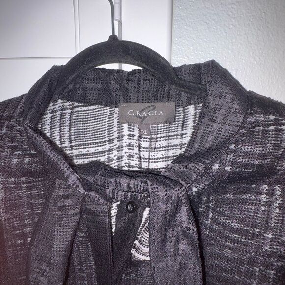 Garcia Womens 1xl Black Sheer Blouse with Tie Neck - Picture 3 of 4